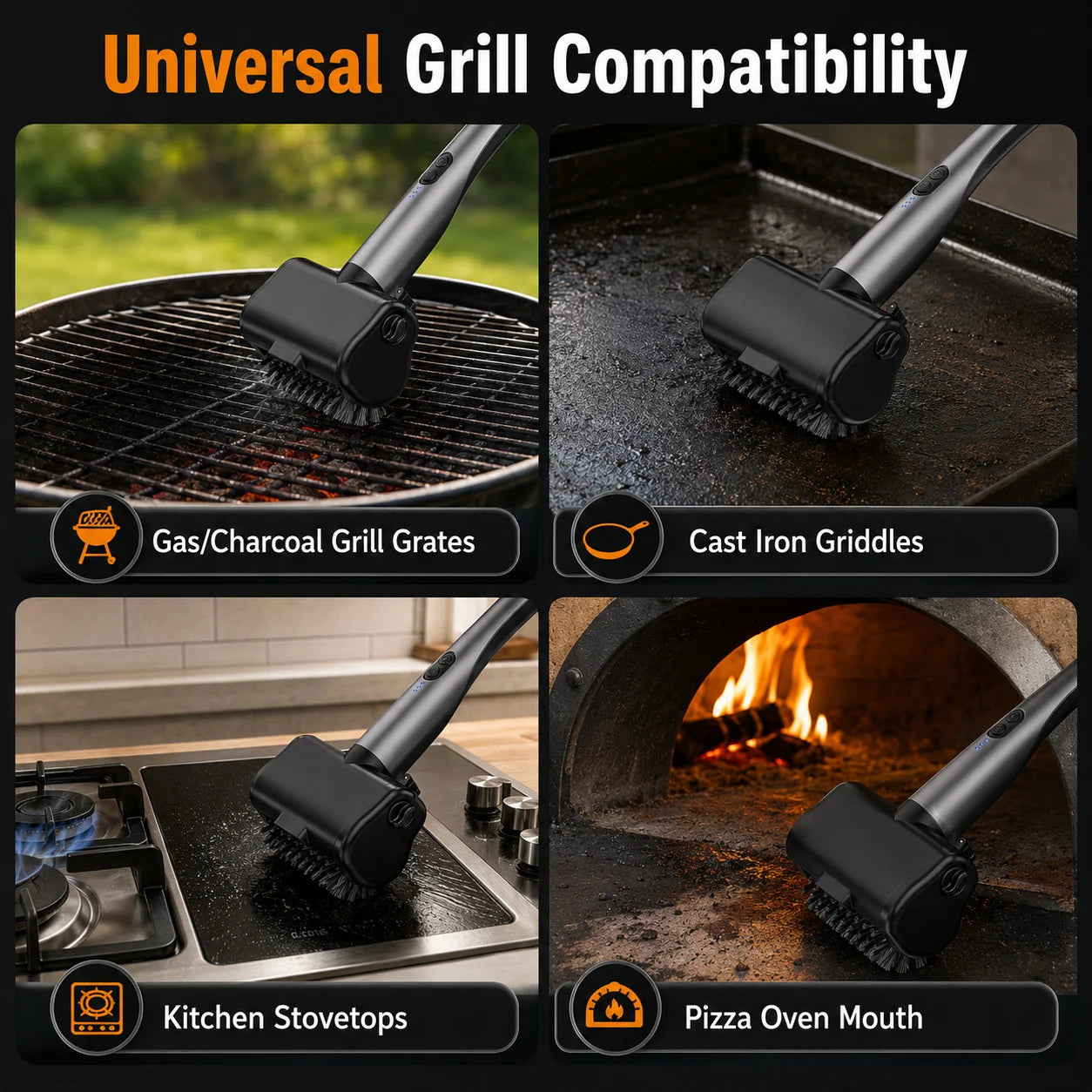 Electric Grill Brush, High Torque Grill Brush 3-Speed Modes，with 3 Brush Heads & Type-C Rechargeable for Barbecue Kitchen.
