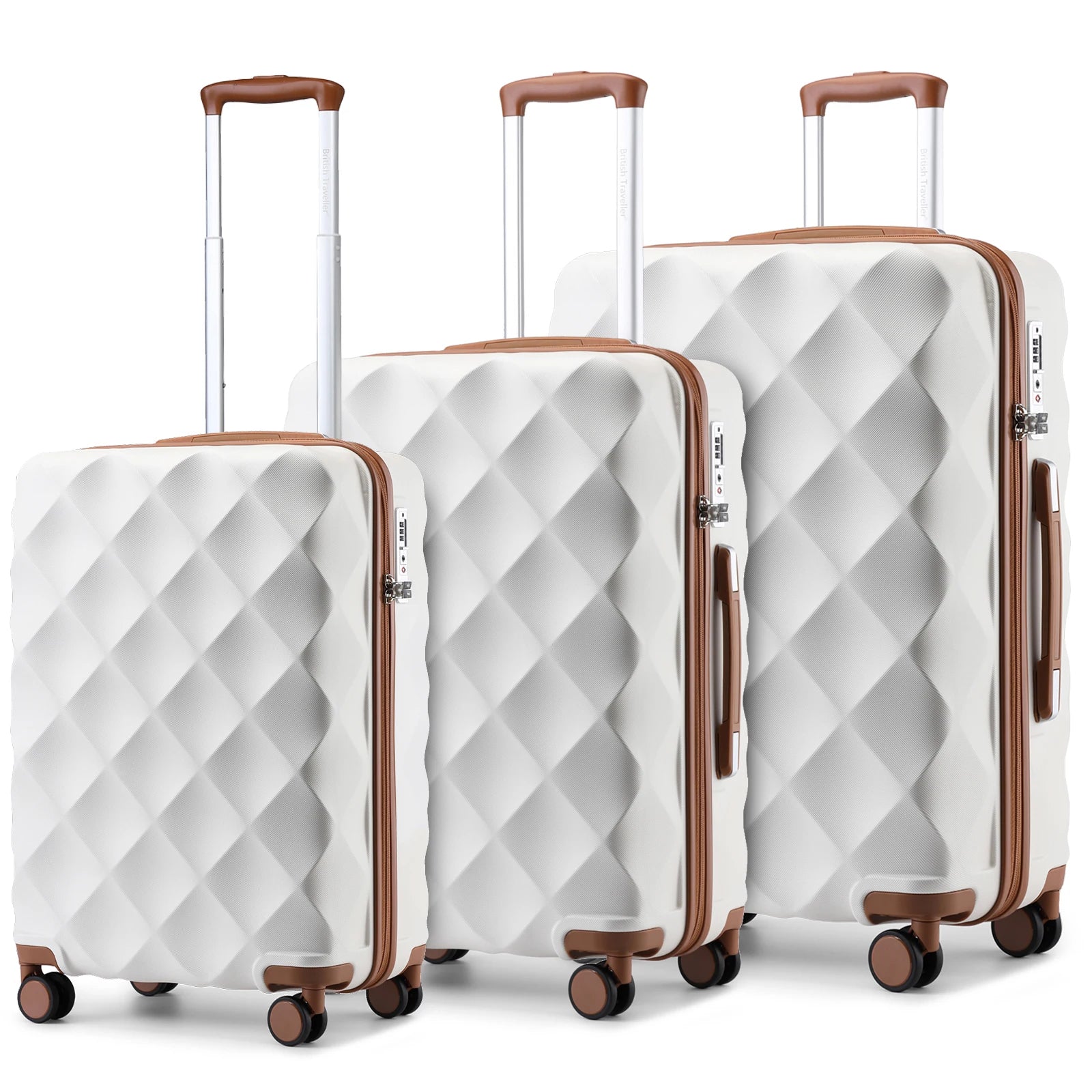 British Traveller 20+24+28 Inch 3-Piece ABS+PC Hard Shell Luggage Set, TSA Lock Travel Suitcase with Silent 360° Spinner Wheels & Adjustable Aluminum Handle