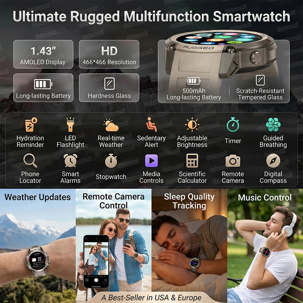 2026New Outdoor GPS Smart Watch Offline Maps Download Compass Tracking 5ATM Waterproof Tactics Sport Smart Bracelet For Men gift
