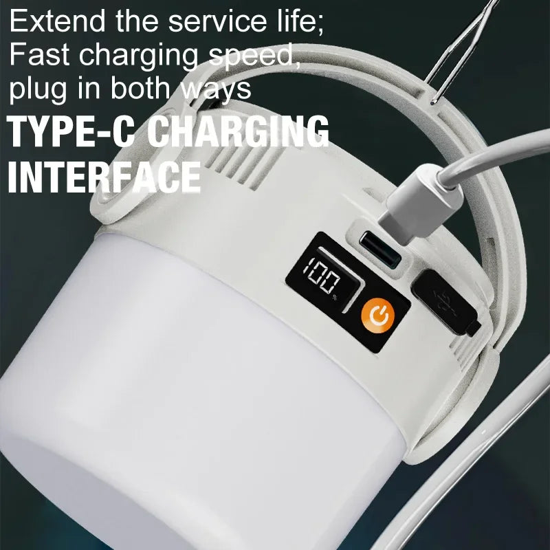  LED Solar Light Bulb USB Rechargeable Camping Light Portable Outdoor Searchlight Multiduty Hanging Lamp with Flashlight 1PC
