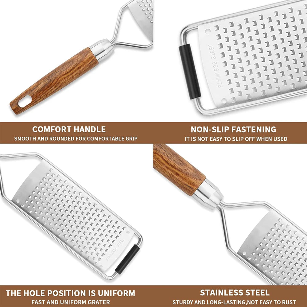 LMETJMA Cheese Grater with Natural Wood Lemon Handle Stainless Steel Zester Grater Kitchen Citrus Zester Tool For Ginger JT259