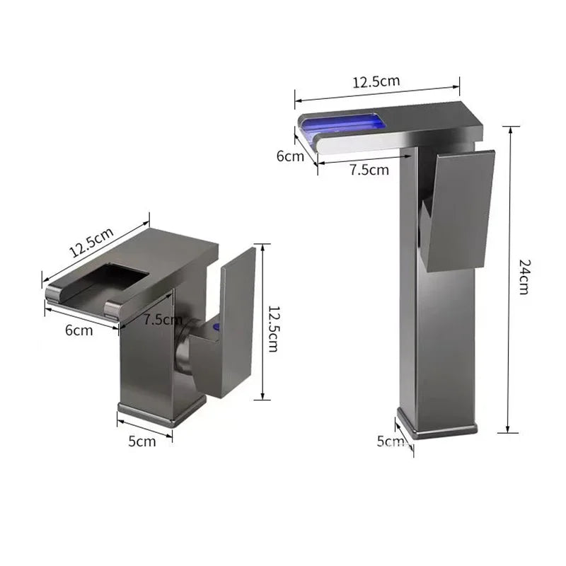Basin Waterfall Style All-copper LED Light Luminous Faucet Bathroom Above Counter Basin Household Hot and Cold Water Faucet