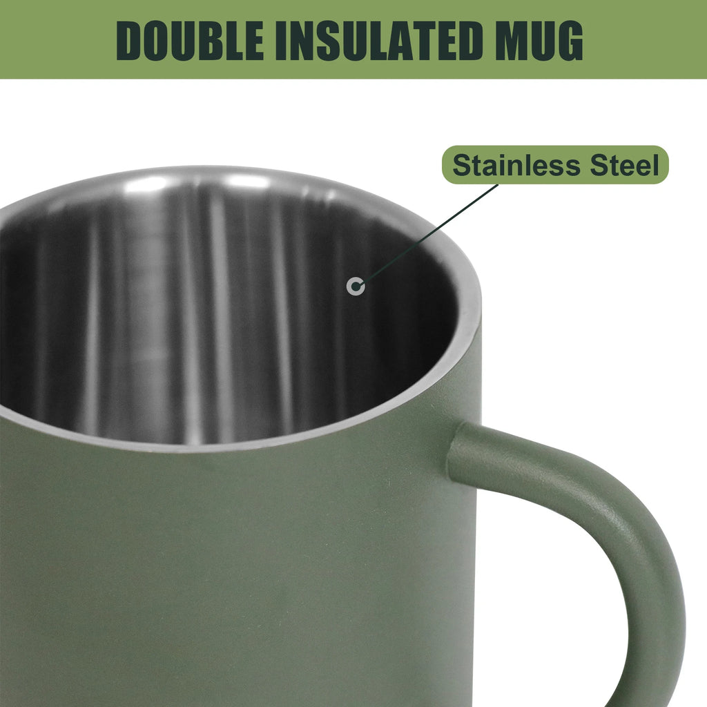 N Double Wall Coffee Mug Stainless Steel Matte Army Green Water Mug Insulated with Handle for Camping Picnic Outdoors 300/450ml