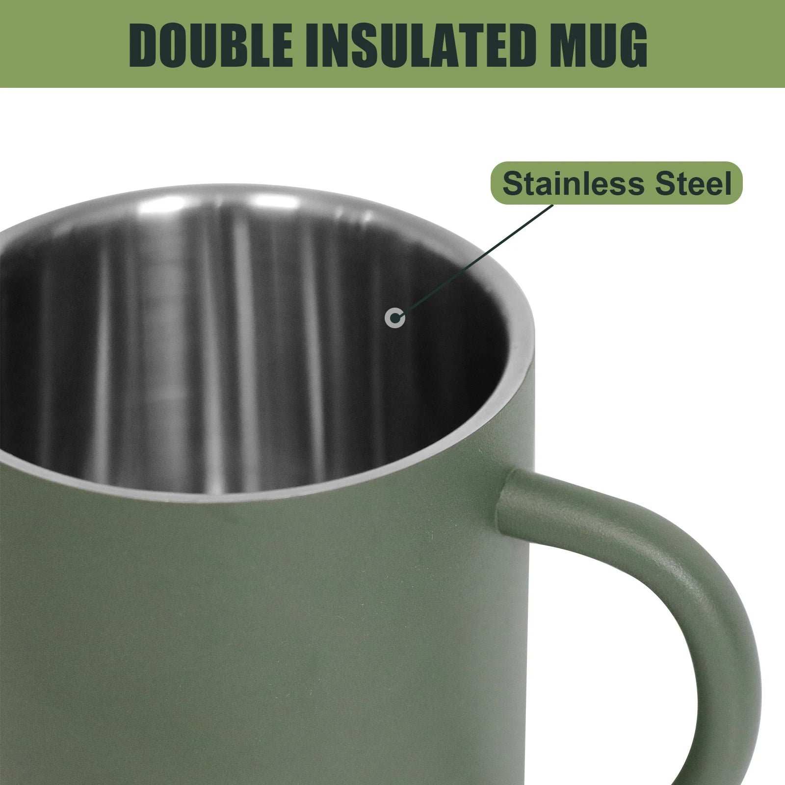 N Double Wall Coffee Mug Stainless Steel Matte Army Green Water Mug Insulated with Handle for Camping Picnic Outdoors 300/450ml
