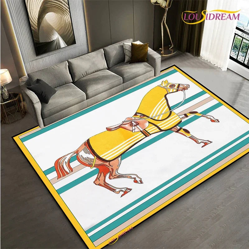 Fashion Ethnic Frame Horse Carpet Living Room bedroom yoga rugs kitchen Door Kids Un-Slip Mats Alfombra birthday gift Poster Mat