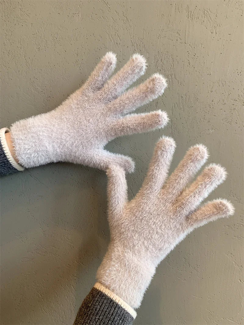 Fashion Winter Mink Velvet Five Finger Gloves Plush Warm Cold-proof Gloves Women Outdoors Cycling Solid Color Wistiti Mittens