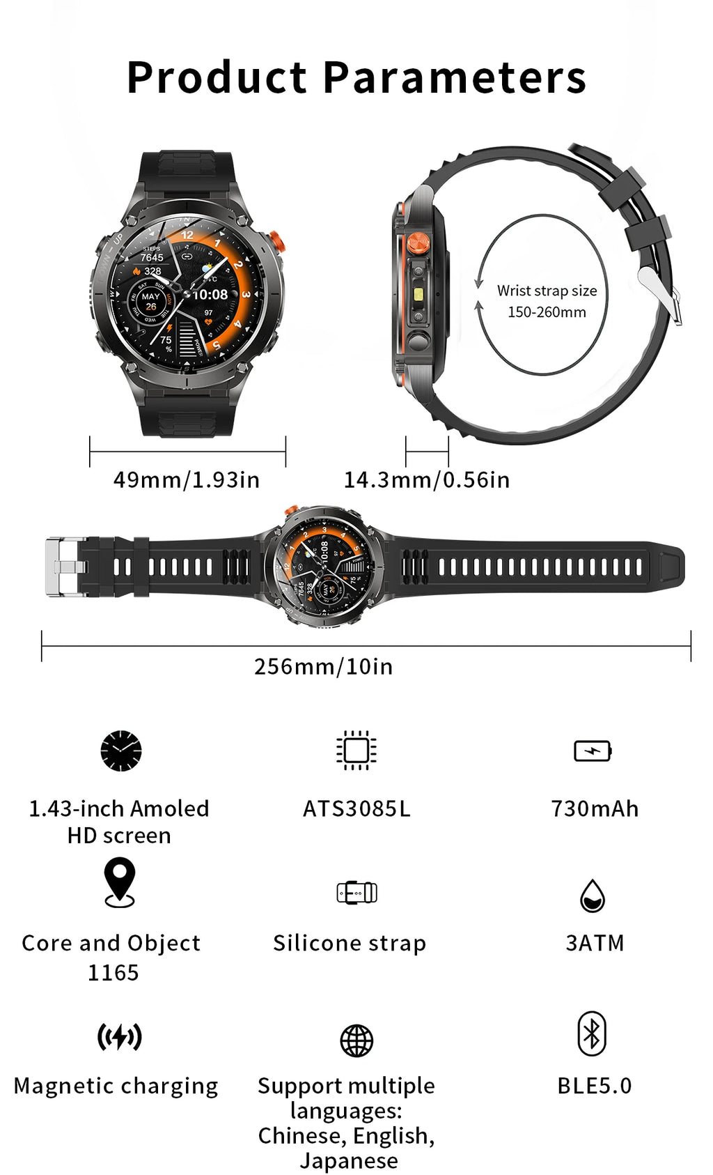2025 GUHUAVMI Y-101 GPS Sports Smart Watch 10ATM Waterproof Built-in Dual-Band GNSS Compass Altimeter Military Grade Smartwatchs