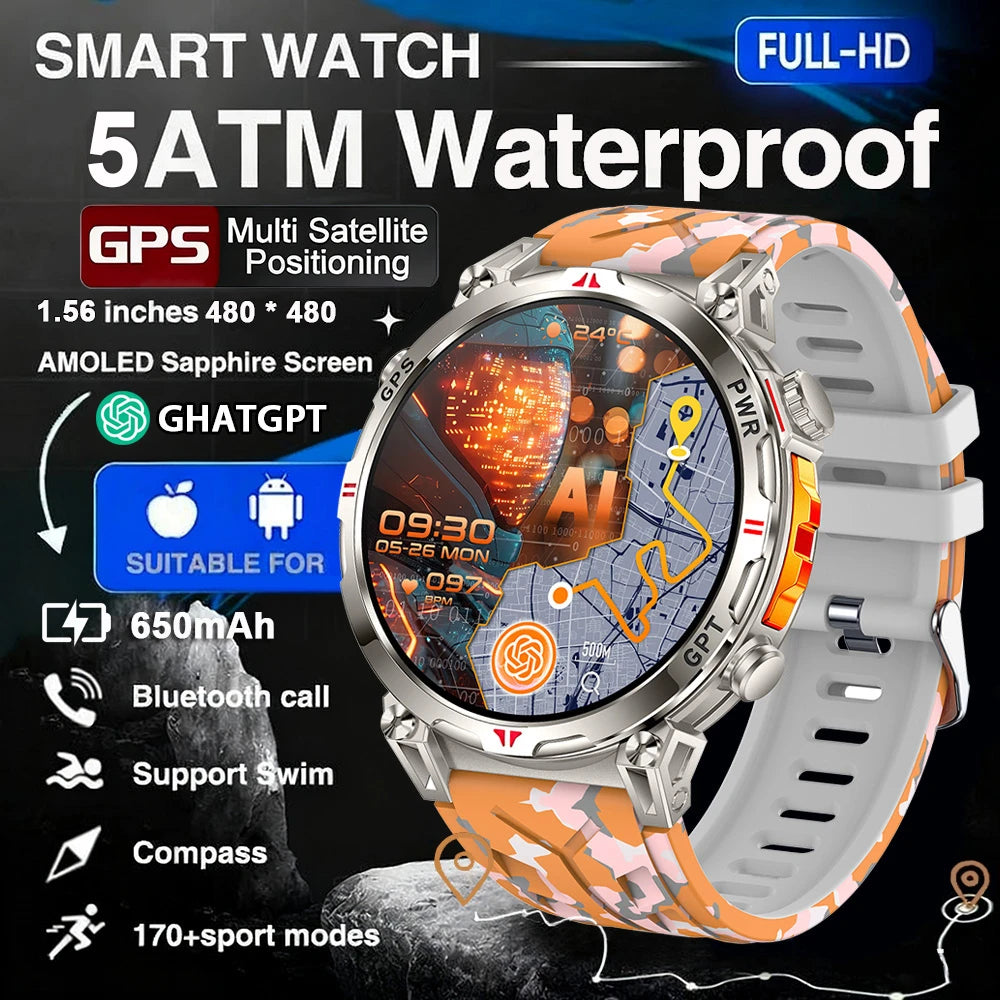 2025 New Professional GPS Sports Smart Watch Outdoor RIDE Run GPS track Swim Watchs Compass Altimeter 5ATM Sports Bracelets Men