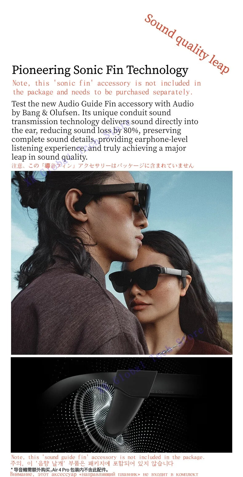 RayNeo Air 4 Pro smart AR glasses,Supports HDR10, 3840Hz, 4 speakers, 1200 nits,Micro-OLED dual-layer screen, clearer
