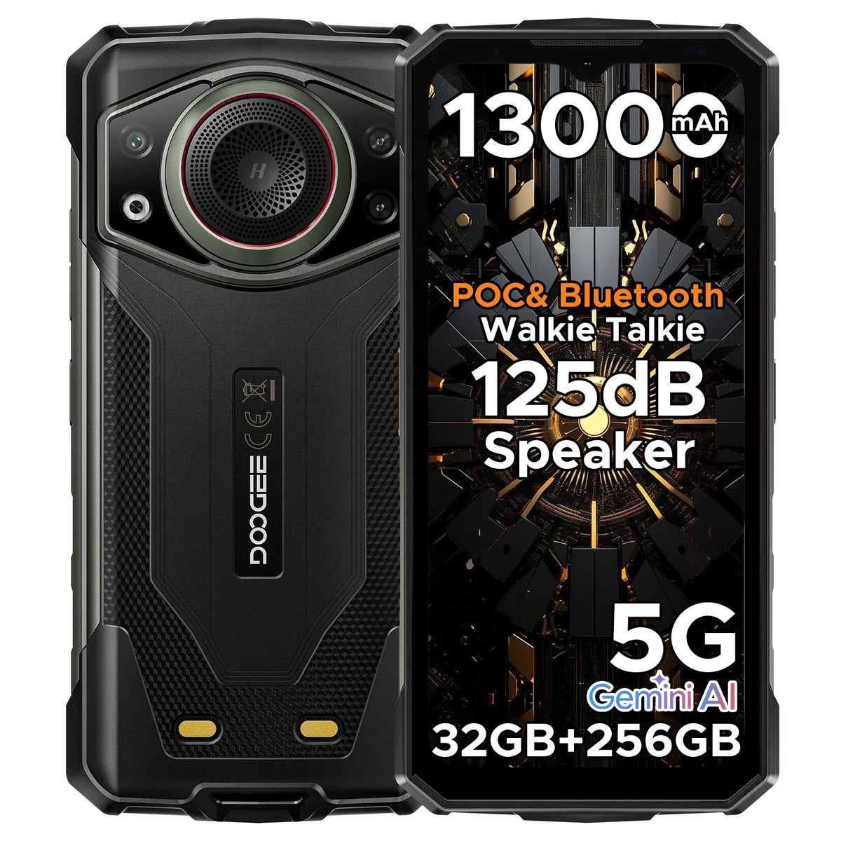 DOOGEE Fire 7 Ultra 5G Rugged Phone 125dB Speaker 13000mAh Battery Support POC 6.6'' Screen 8GB 256GB Android 15 Smartphone