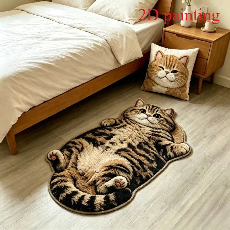 Cute Sleeping Cat Carpets for Living Room 2D Simulation Cat Bedroom Decor Carpet Fluffy Soft Plush Rug Home Thicken Floor Mat