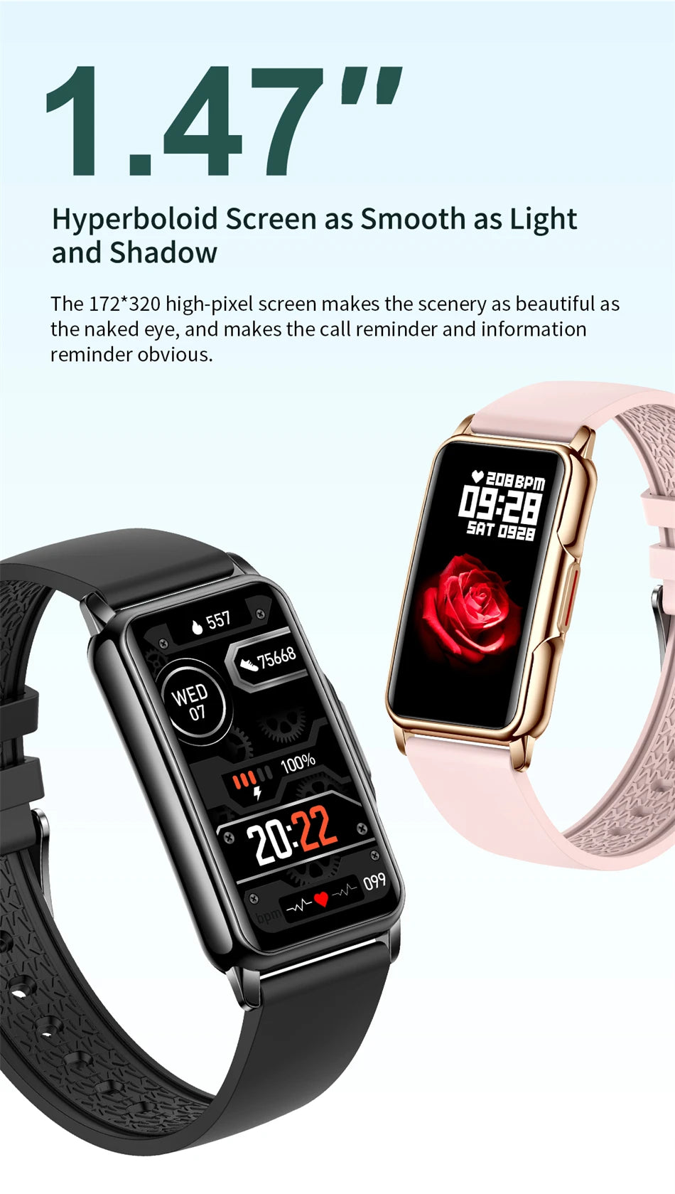 Smart Bracelet Women Smartwatch Men Heart Rate Blood Oxygen Waterproof Sport Fitness Smart Band Watch Call Reminder Ladies+Gift