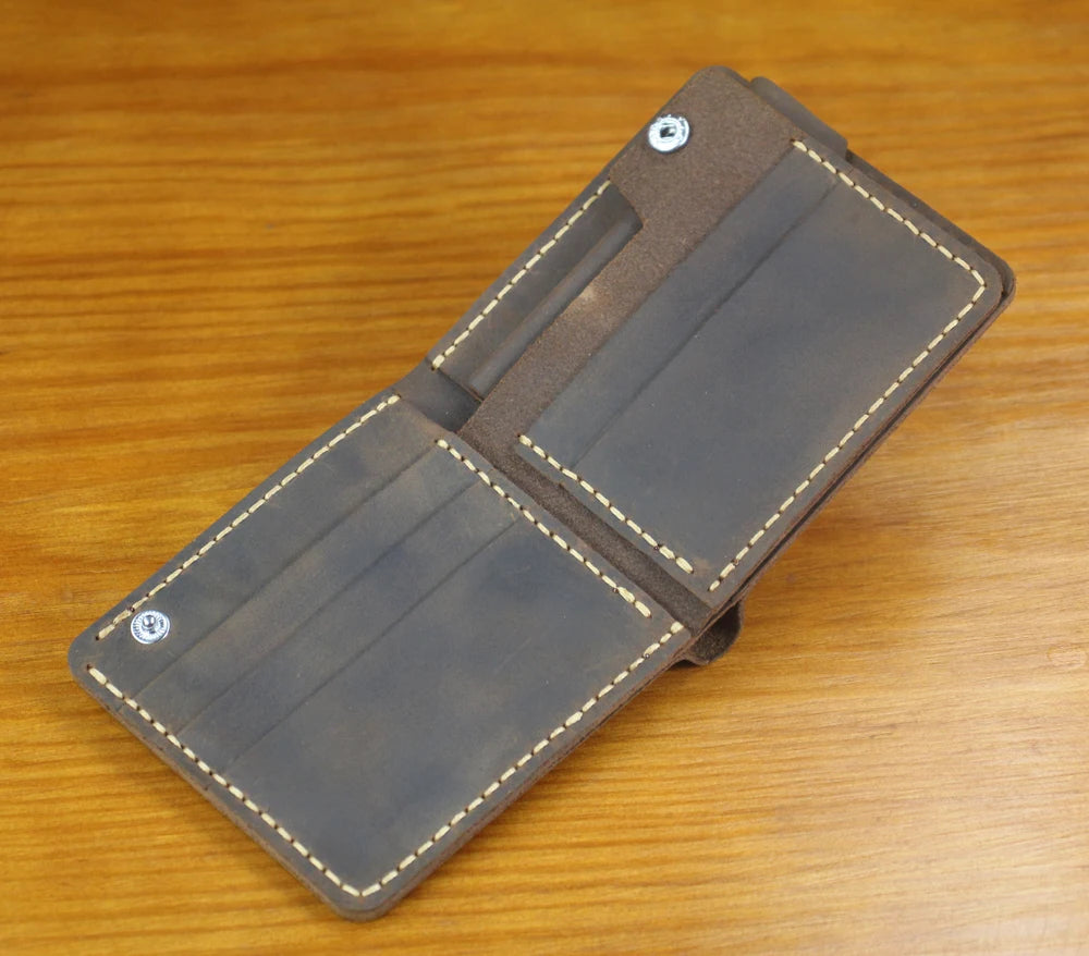 Luxury Handmade 100% Genuine Leather Men Wallet Purse Short Money Clip with Coin Pocket Male Money Bag Multi-Card Wallet Vintage