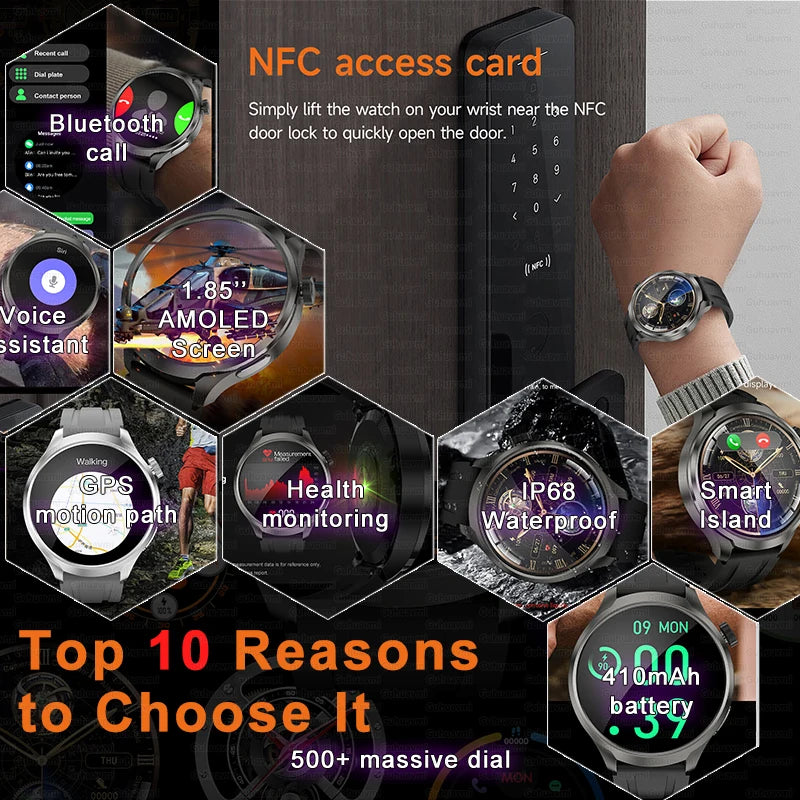 1.85-inch HD Sapphire Glass Smart Watch Men's GPS Movement Track NFC Bluetooth Call  Lingdong Island Health Detection Smartwatch