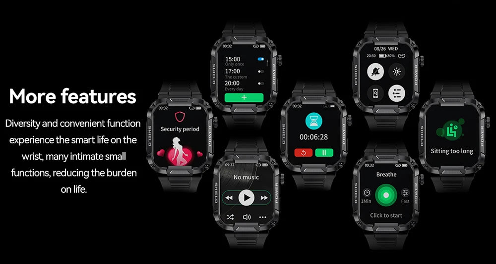 MEVADEN 1.85 inch Outdoor Military Smart Watch Men Bluetooth Call Smartwatch Waterproof Sports Fitness Watches for Android IOS