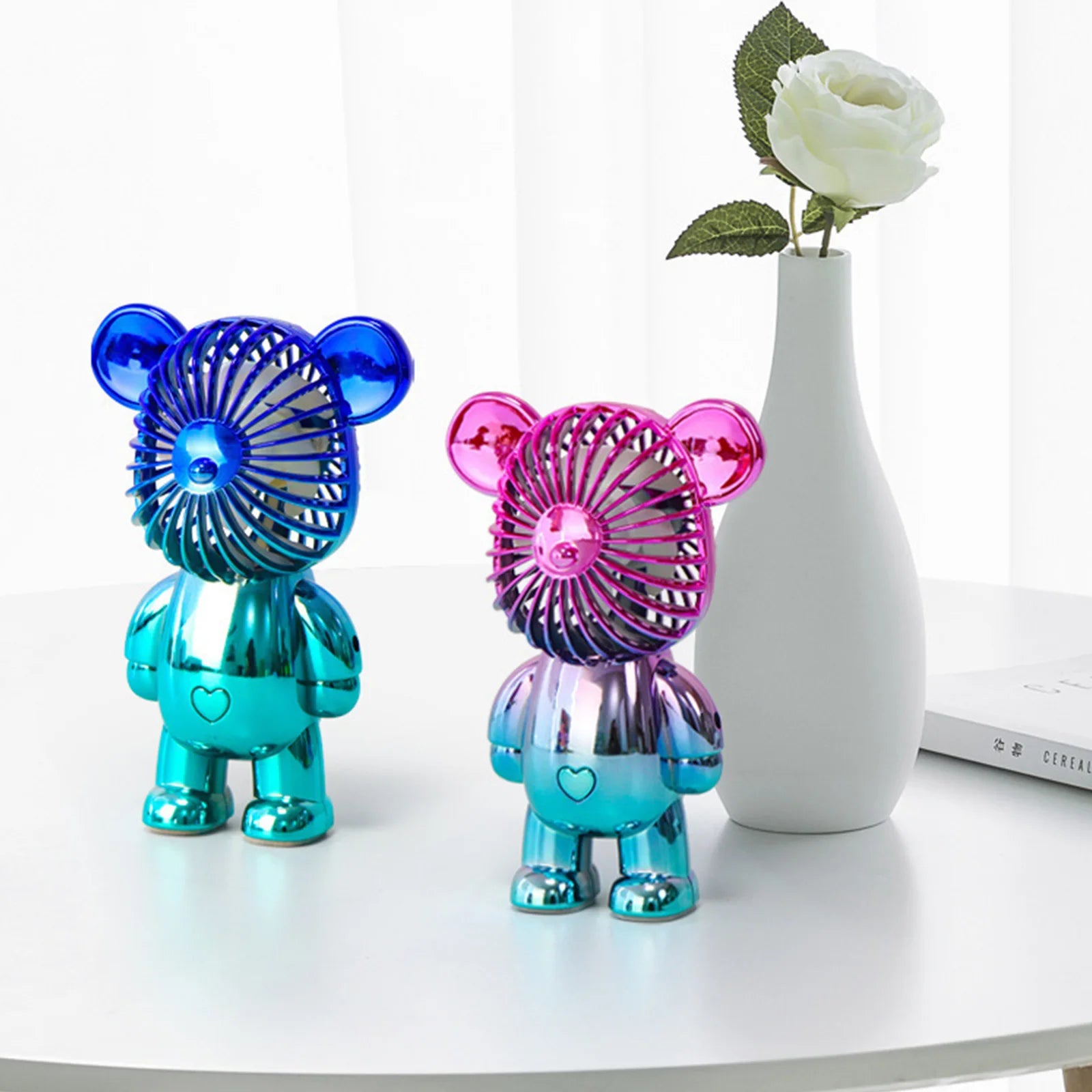 Graffiti Bear Electric Fan USB Rechargeable Desktop Fan Electroplating Gradient 3-speed for Camping Outdoor Travel