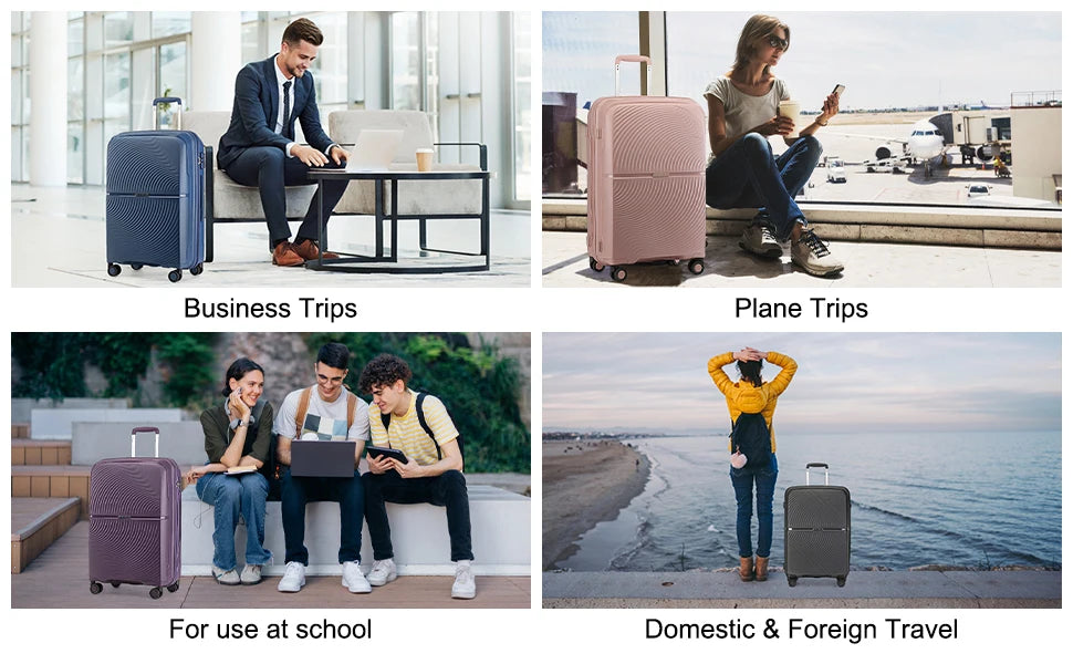 British Traveller 2 Piece Luggage Set 14+20 Inch, PP Hard Shell Suitcase with TSA Lock & Silent Spinner Wheels, Portable Carry-On Luggage for Business & Short Trips