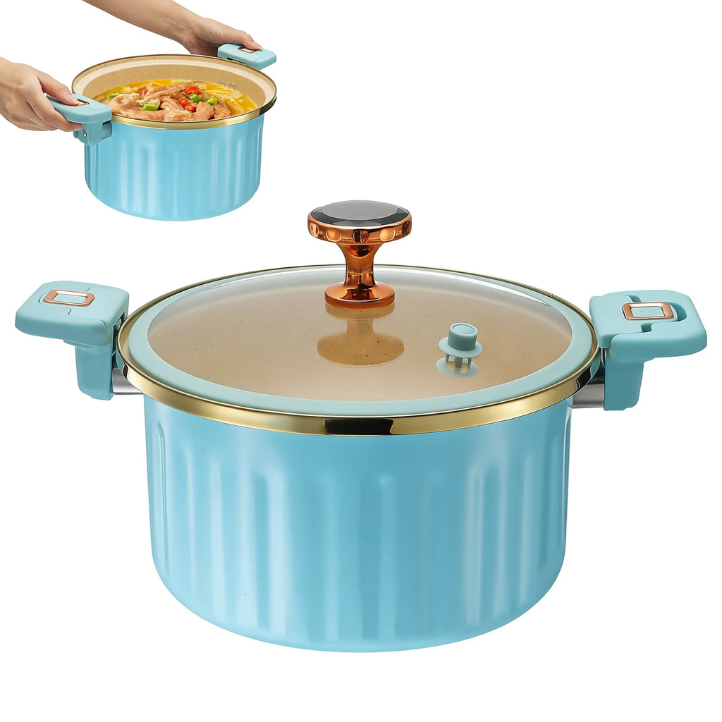7L Enamel Casserole Pot with Glass Lid, Micro Pressure Cooking Pot with Locking Handles, Nonstick Stockpot for Soup, Stew, Pasta, Gas & Induction Hob