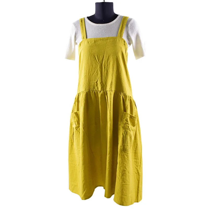 Cotton Linen Cross Back Apron for Women with Pockets - Breathable Chef Work Bib Apron for Kitchen Cooking & Gardening