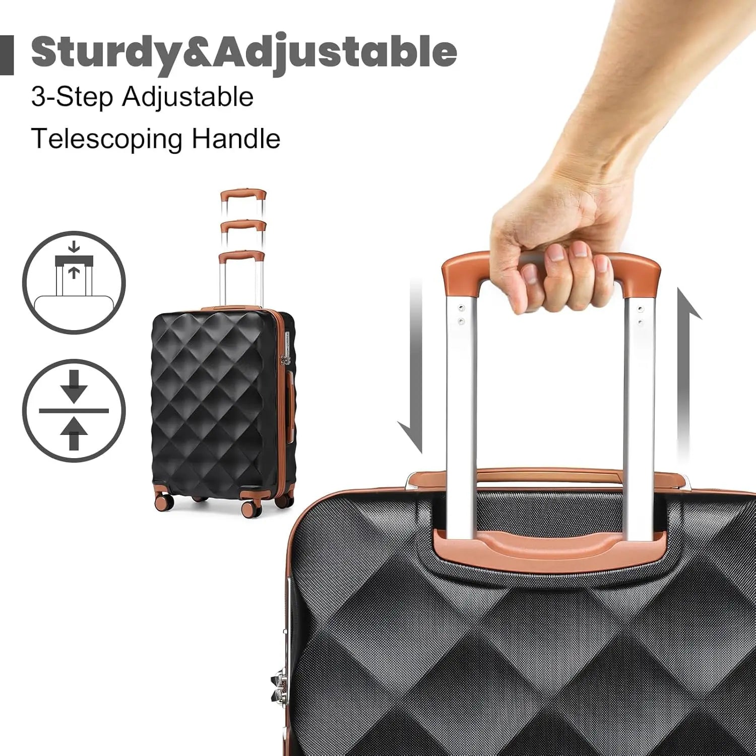 British Traveller 13/20/24/28 Inch Luggage Set with Travel Bag, Interlockable ABS+PC Hard Shell Suitcase, Side Embedded TSA Lock, Smooth Silent TPE Spinner Wheels, Full YKK Zipper Large Capacity Travel Suitcase for Overseas B