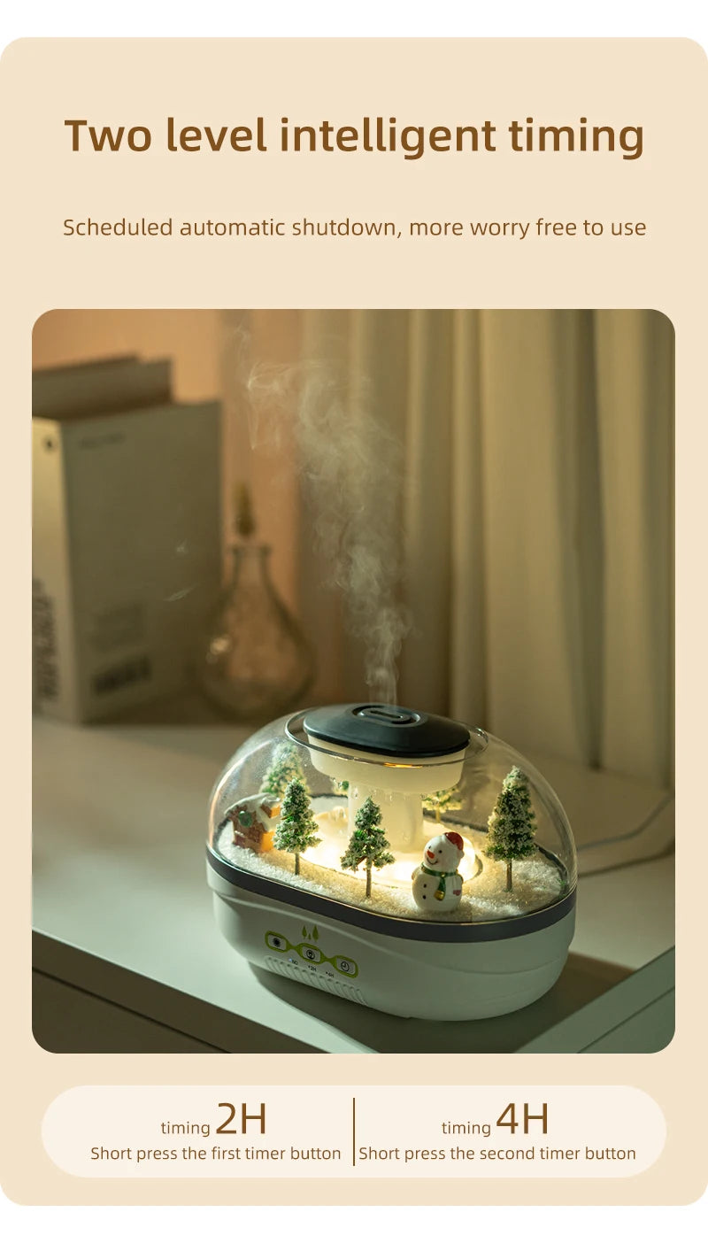 Snowman Landscape Aroma Humidifier with Colorful Light Essential Oil Diffuser Ultrasonic Raindrop Air Humidifier for Home Office