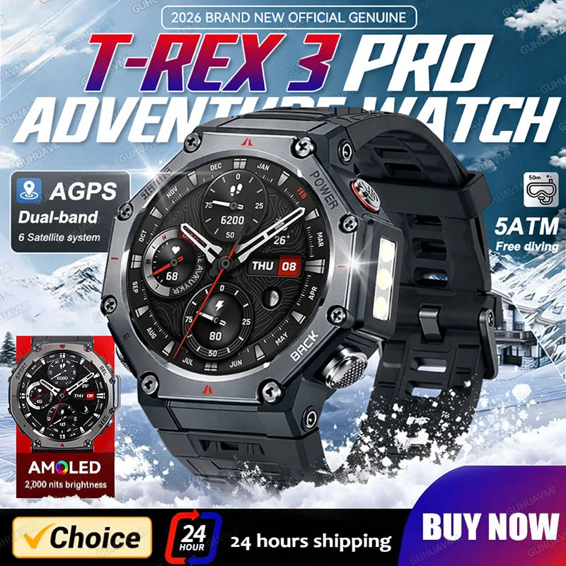 2026 New GPS Smart Watch Built-in Dual-band GNSS 10ATM&IP69K Waterproof AMOLED Compass Original Military Flashlight Smartwatches