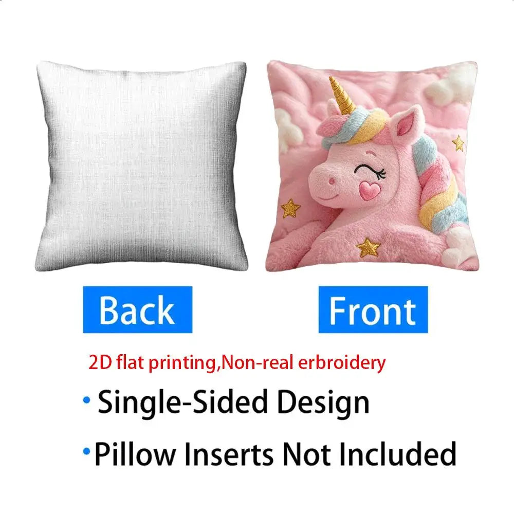 [Unicorn Pillowcase] A Cute Unicorn Pillowcase with a Rainbow Tail And Stars, Featuring a Pink Print on One Sid