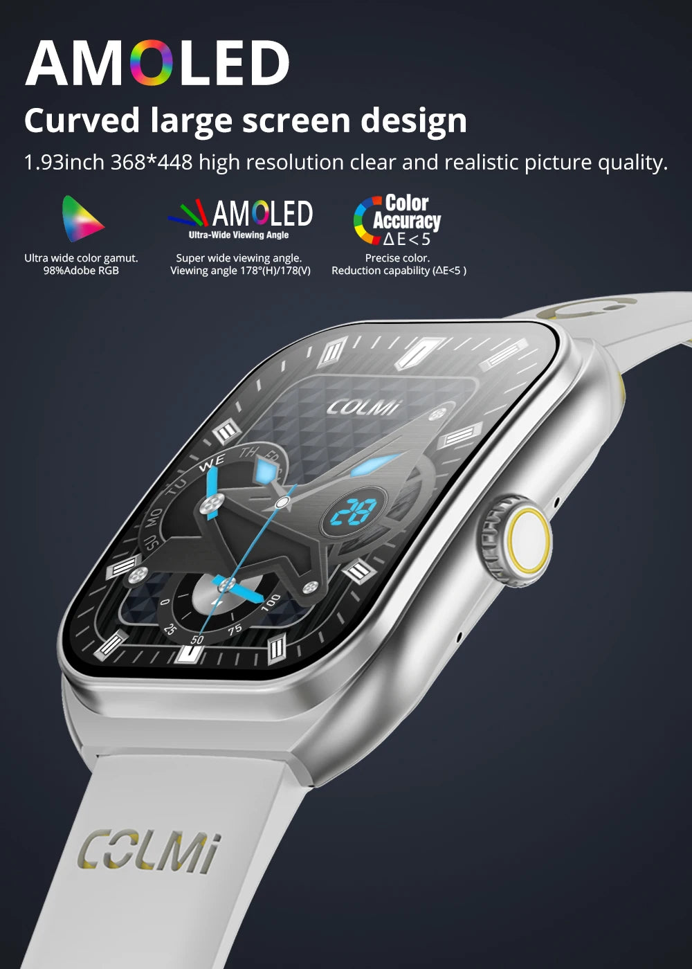 New COLMI P86 1.93" AMOLED Smartwatch Men Health Manager Bluetooth Call IP68 Waterproof Smart Watch Women For Xiaomi iOS Phone