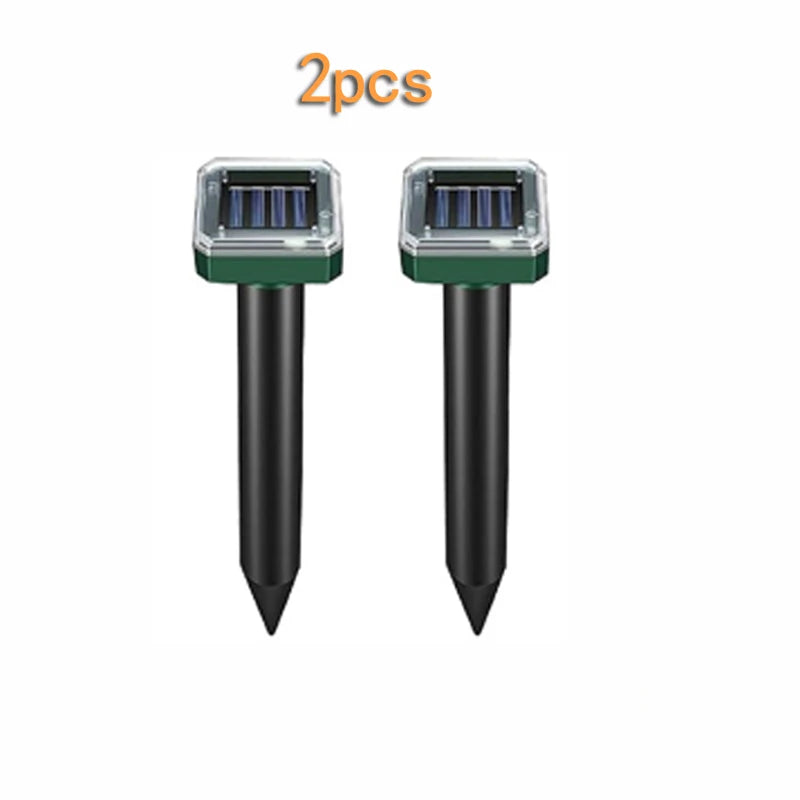 2Pcs Solar Outdoor Mole Groundhog Repellent Stakes Ultrasonic Gopher Repeller Vole Deterrent Waterproof Sonic Repellent Spikes