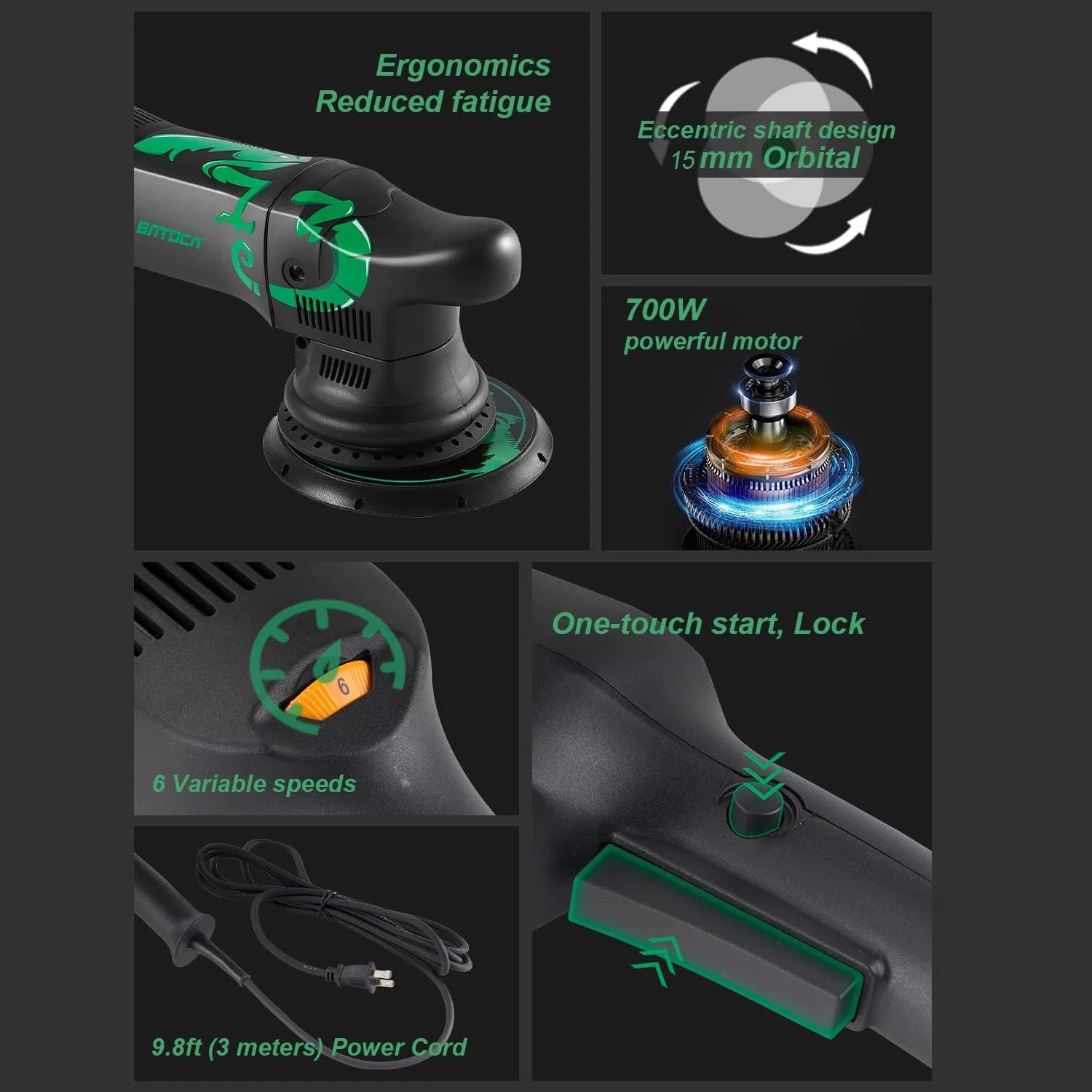 700W Car Polishing Machine DA 5inch 15mm Orbit Dual Action Auto Polisher Variable Speed Sander Buffing Waxing Machine