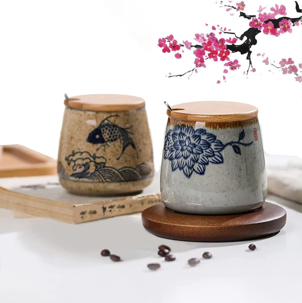 YWDL 350ml Japanese Ceramic Coffee Mug With Lid And Spoon Milk Breakfast Cups Home Heat-resistant Teacup Tumbler Water Mug Gift