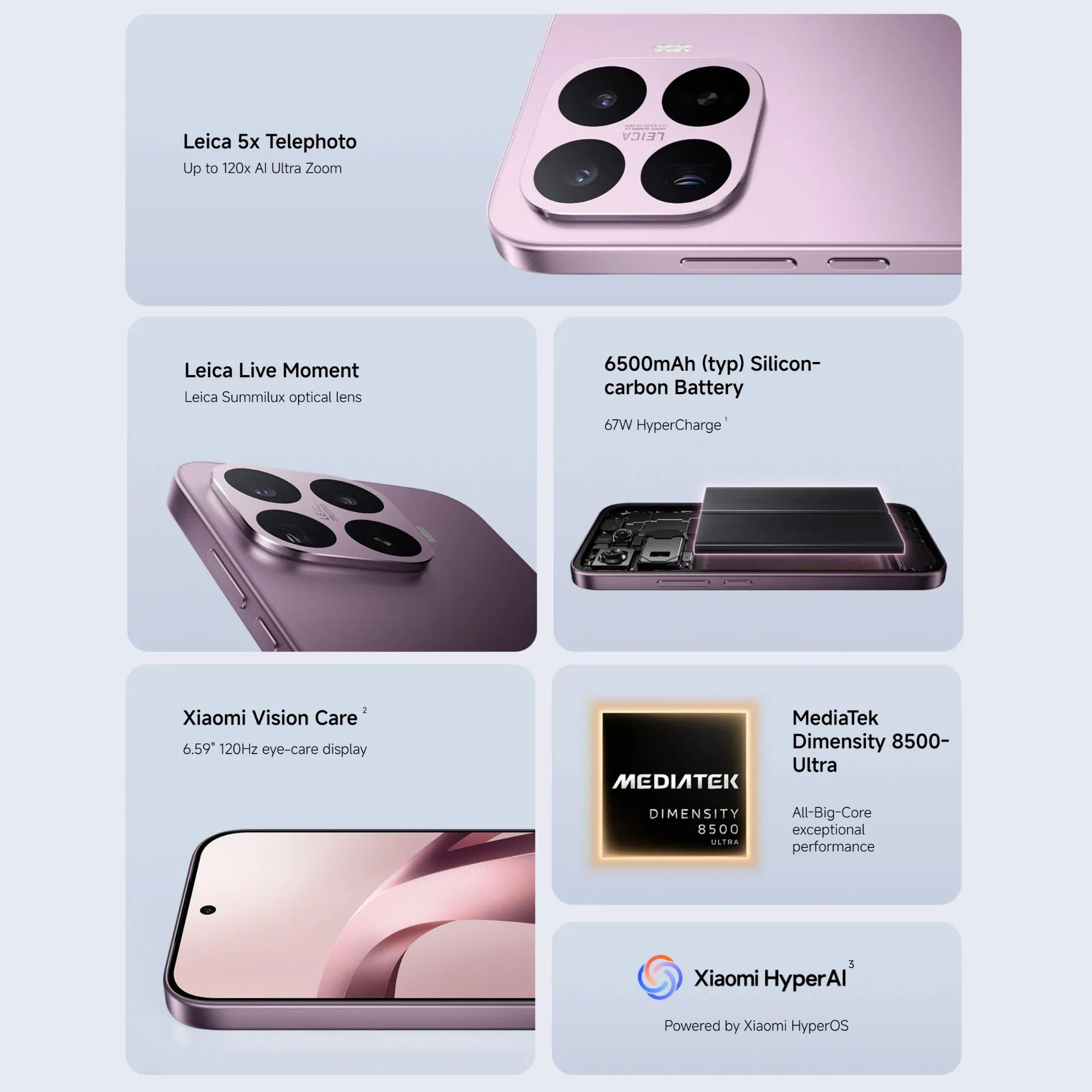Xiaomi 17T 5G, 12+256GB Global Version, MediaTek Dimensity 8500-Ultra 6.59" 120Hz 1.5K AMOLED Display 6500mAh 67W 50MP Dual eSIM NFC