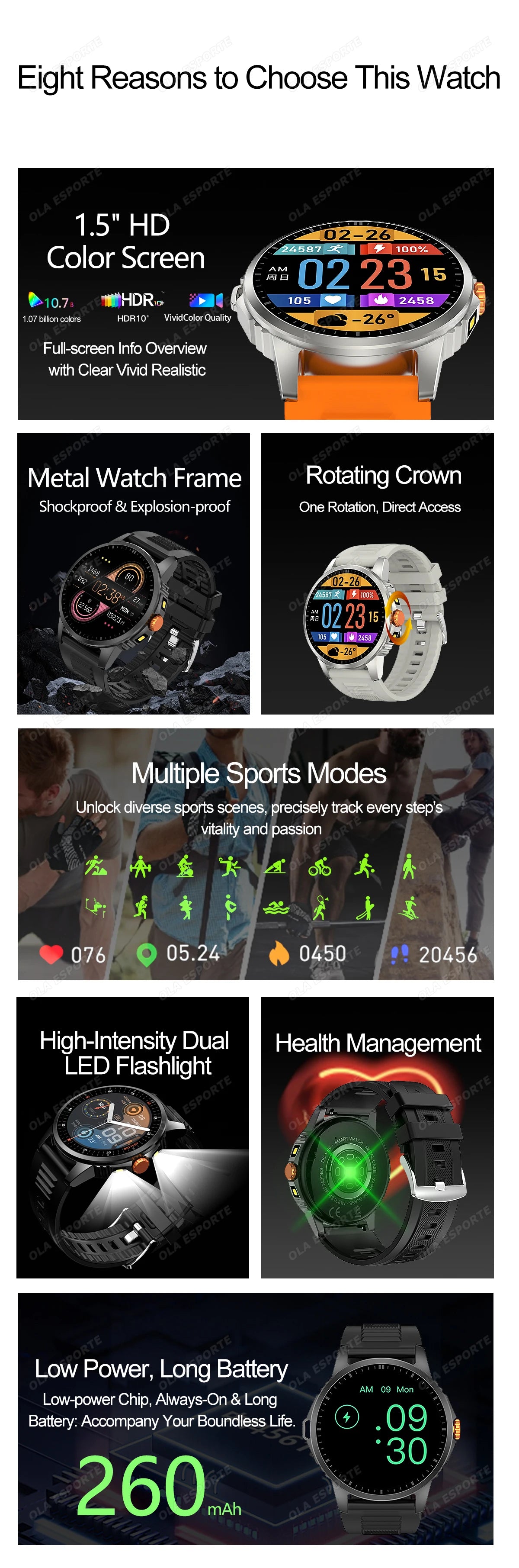 2025 New Men's GPS Sports Smart Watch 1.53'' AMOLED Display LED Flashlight Heart Rate Bluetooth Call 5ATM Waterproof Smartwatch