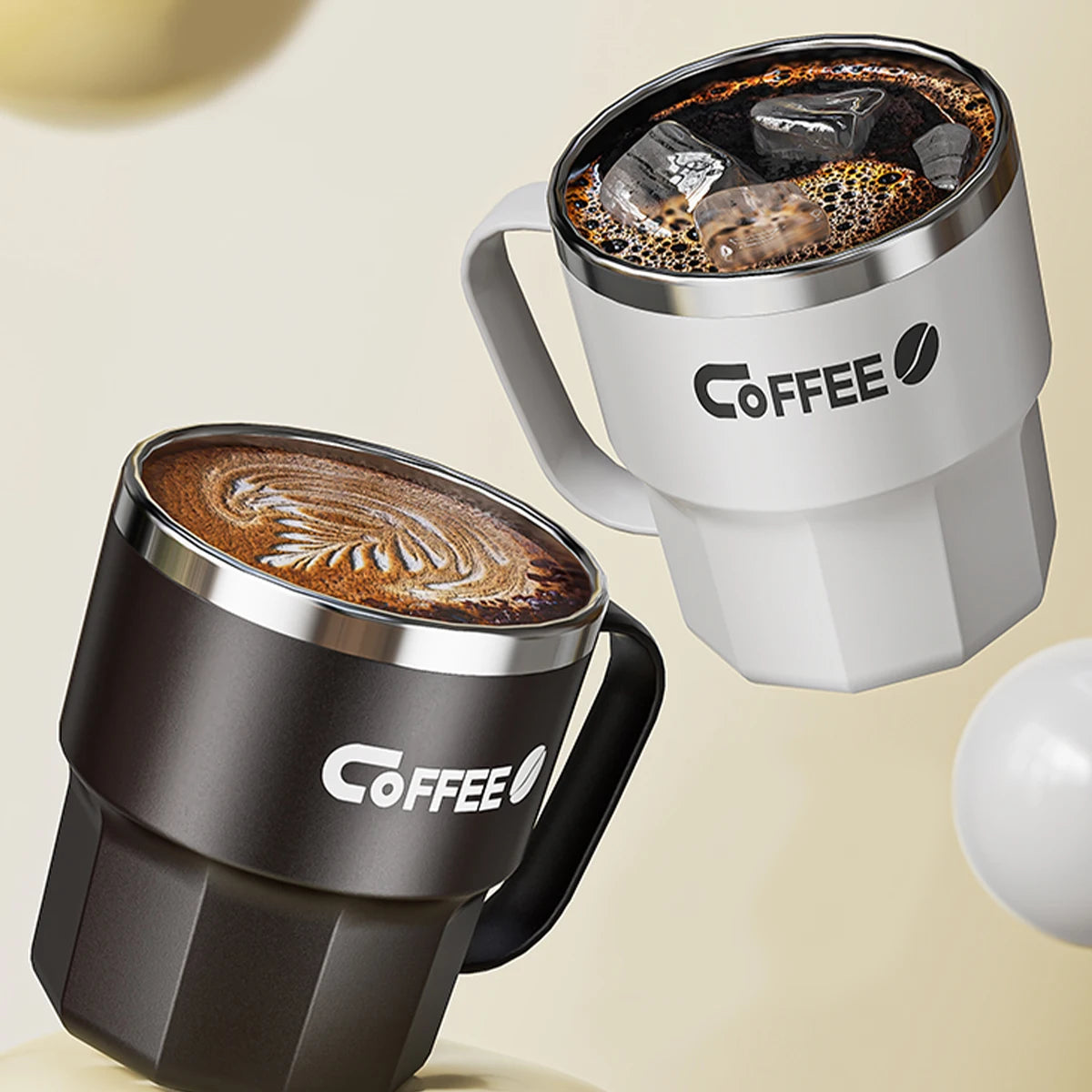 WORTHBUY Coffee Mug With Lid&Handle 304 Stainless Steel Tea Milk Coffee Cup Double Wall Insulated Anti Scalding Drinking Cup