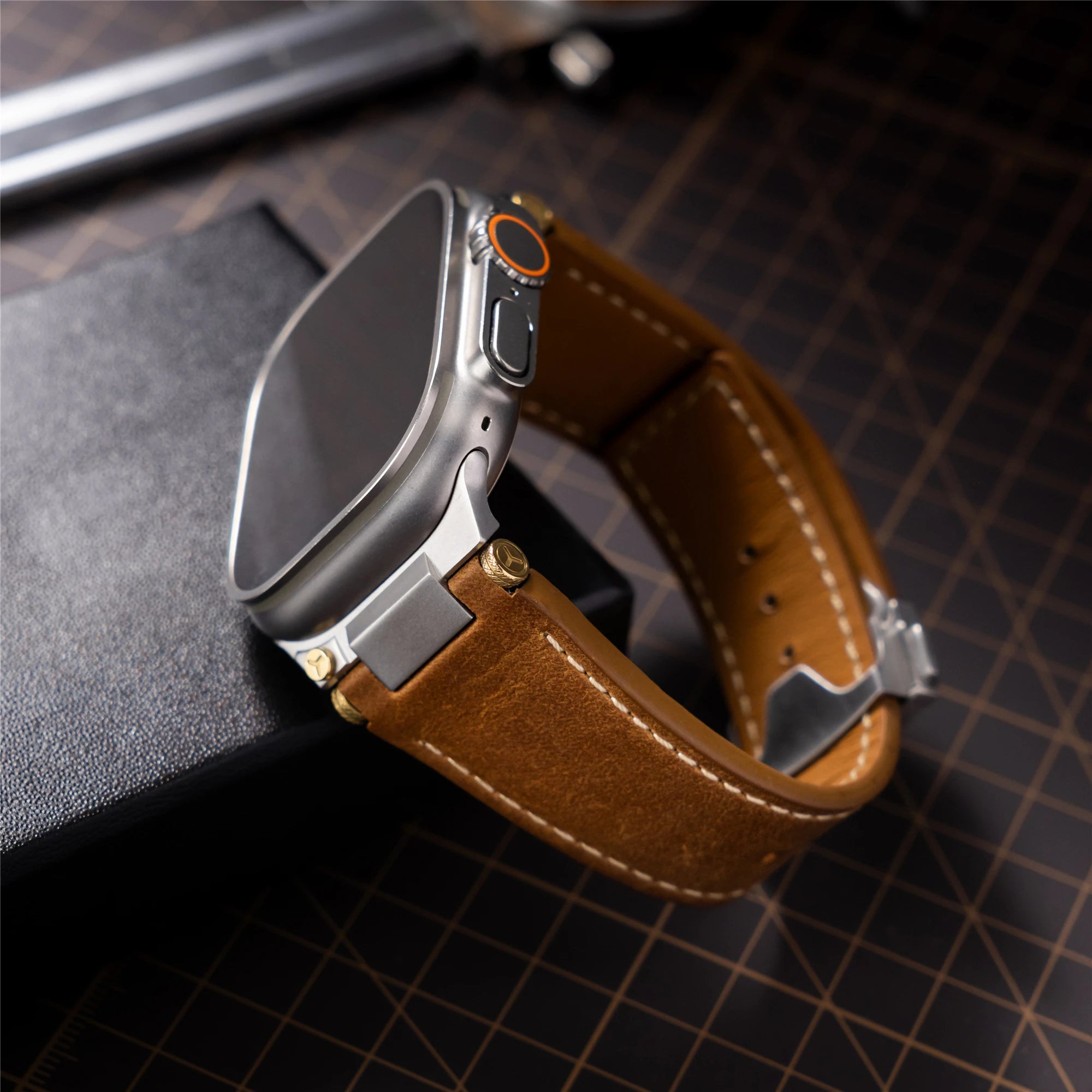 Luxury Leather Stainless Steel Band for Apple Watch 49mm 46mm 45mm 44mm Business Strap for iWatch Series 10 9 8 7 SE Ultra 2