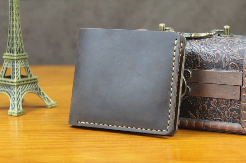 Luxury Handmade 100% Genuine Leather Men Wallet Purse Short Money Clip with Coin Pocket Male Money Bag Multi-Card Wallet Vintage