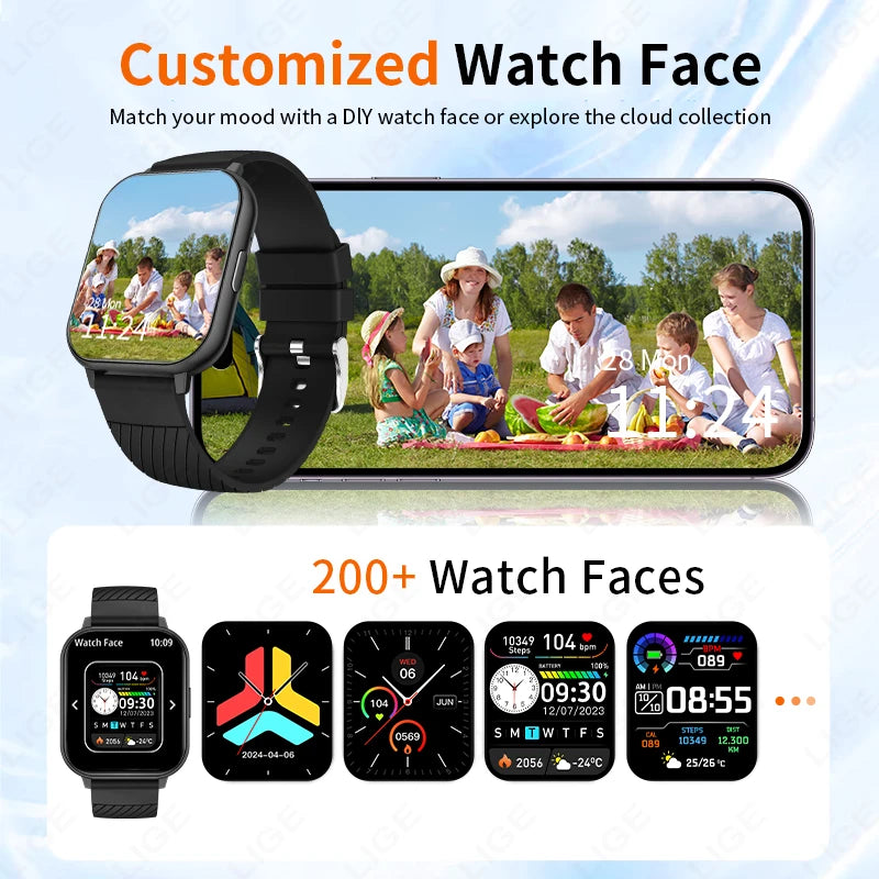 LIGE 2025 Smart Watch Men Full Touch IP67 Waterproof Alarm Clock Heart Rate Health Monitor Lady Gift Sports Fitness Smartwatches