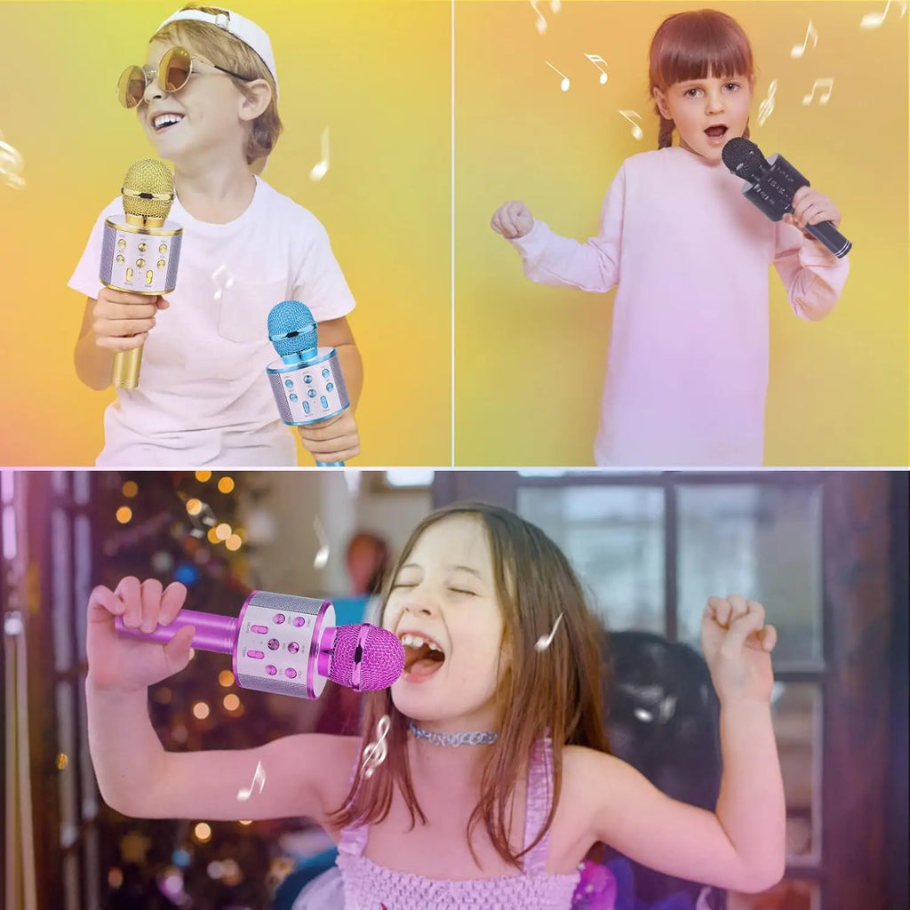Wireless Bluetooth Karaoke Microphone for Kids, 5-in-1 Portable Handheld Karaoke Mic Speaker Player Recorder with  FM Radio
