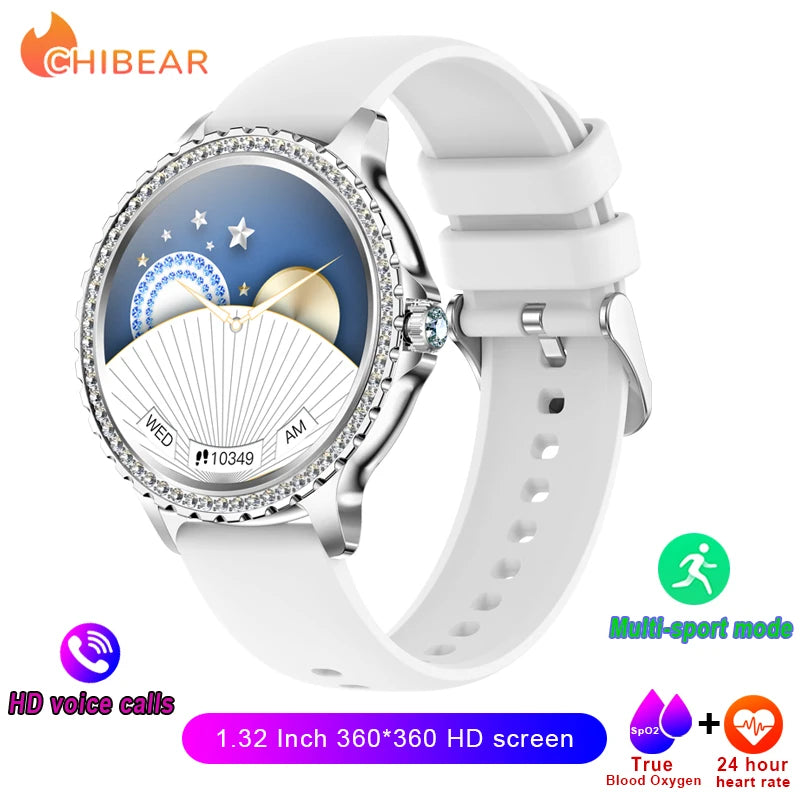 2026 New Fashion Women Diamond Watch 1.32 inch 360*360 HD Display Heart Rate Blood Oxygen Monitoring Bluetooth Call Smartwatch