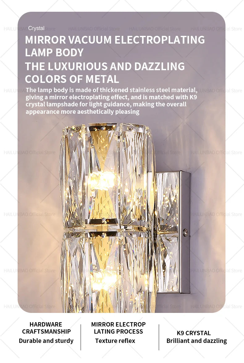 Light Luxury Crystal Wall Lamp Creative Villa Living Room TV Background Wall Lamp Network Red Modeling wall Bedroom Bedside Lamp