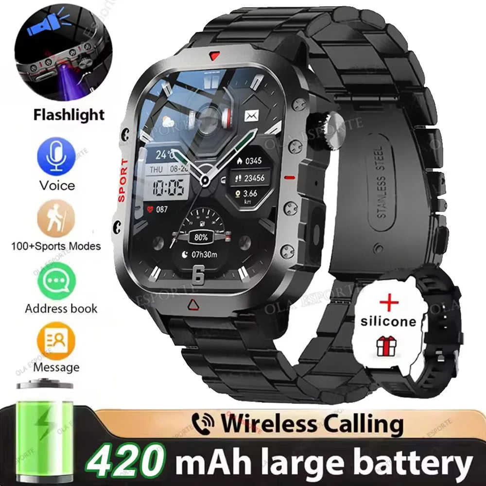 2026 New Military Smart Watch Men IP68 5ATM Outdoor Sports Fitness Tracker Health Monitoring 1.81Inch Bluetooth Calls Smartwatch