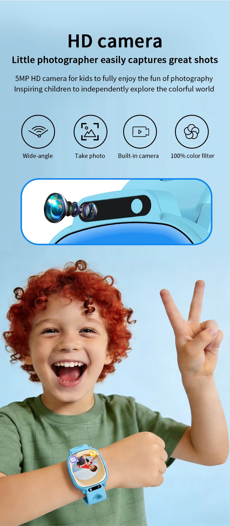 LAXASFIT Kids Smart Watch HD Touchscreen Front Camera Sleep Tracking 18 Educational Games Alarm Clock Holiday Gift For Children