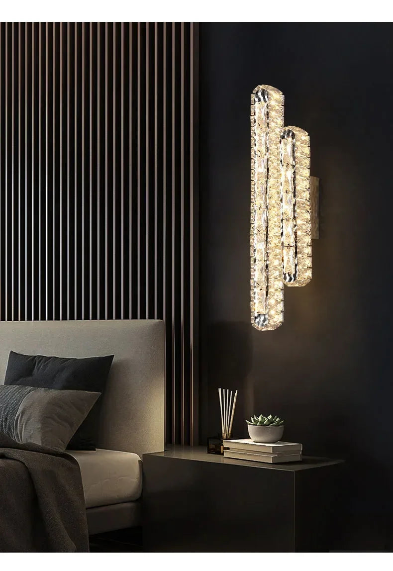 Postmodern Luxury Linear Crystal Wall Light Gold Metal Base G9 Led Wall Sconce 4 Styles Optional Bedroom Bathroom Hotel Lobby