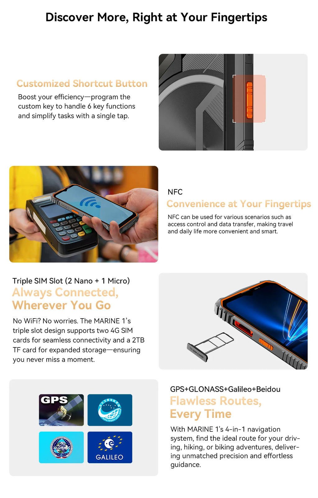 Oscal MARINE 1 Outdoor Smartphone 6.56 inch HD+ Display Unisoc T615 Android 15 Rugged Phone 4GB+128GB, 5100mAh, NFC Mobile Phone