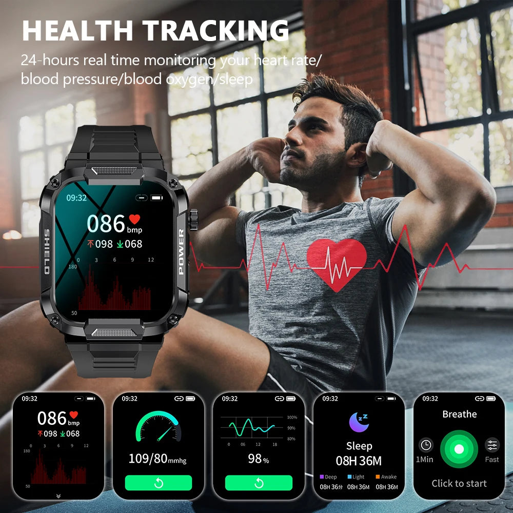 MEVADEN 1.85 inch Outdoor Military Smart Watch Men Bluetooth Call Smartwatch Waterproof Sports Fitness Watches for Android IOS