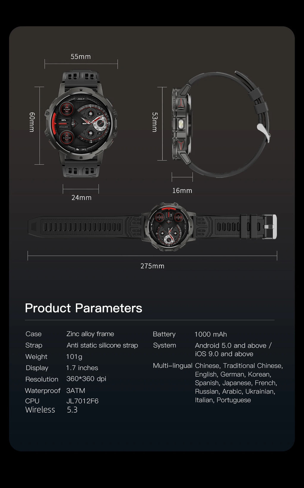 LIGE 2025 Military Grade 1000mAh Battery Smart Watch Men 3ATM Waterproof Bluetooth Call Men Sports Health Monitoring Smartwatch
