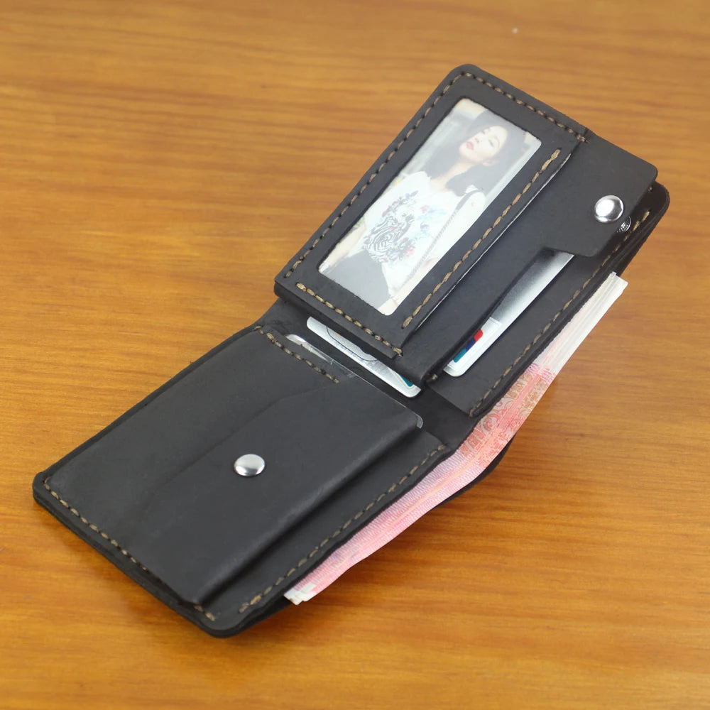 Luxury Handmade 100% Genuine Leather Men Wallet Purse Short Money Clip with Coin Pocket Male Money Bag Multi-Card Wallet Vintage