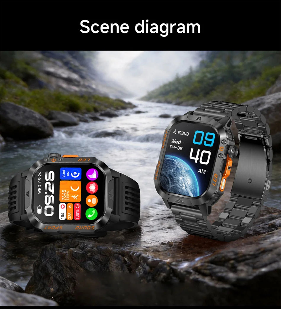 2026 New Outdoor Military Smart Watch 1200mAh Battery GPS HD Call Health Monitoring 2.01-inch Waterproof Sports Smartwatch Men