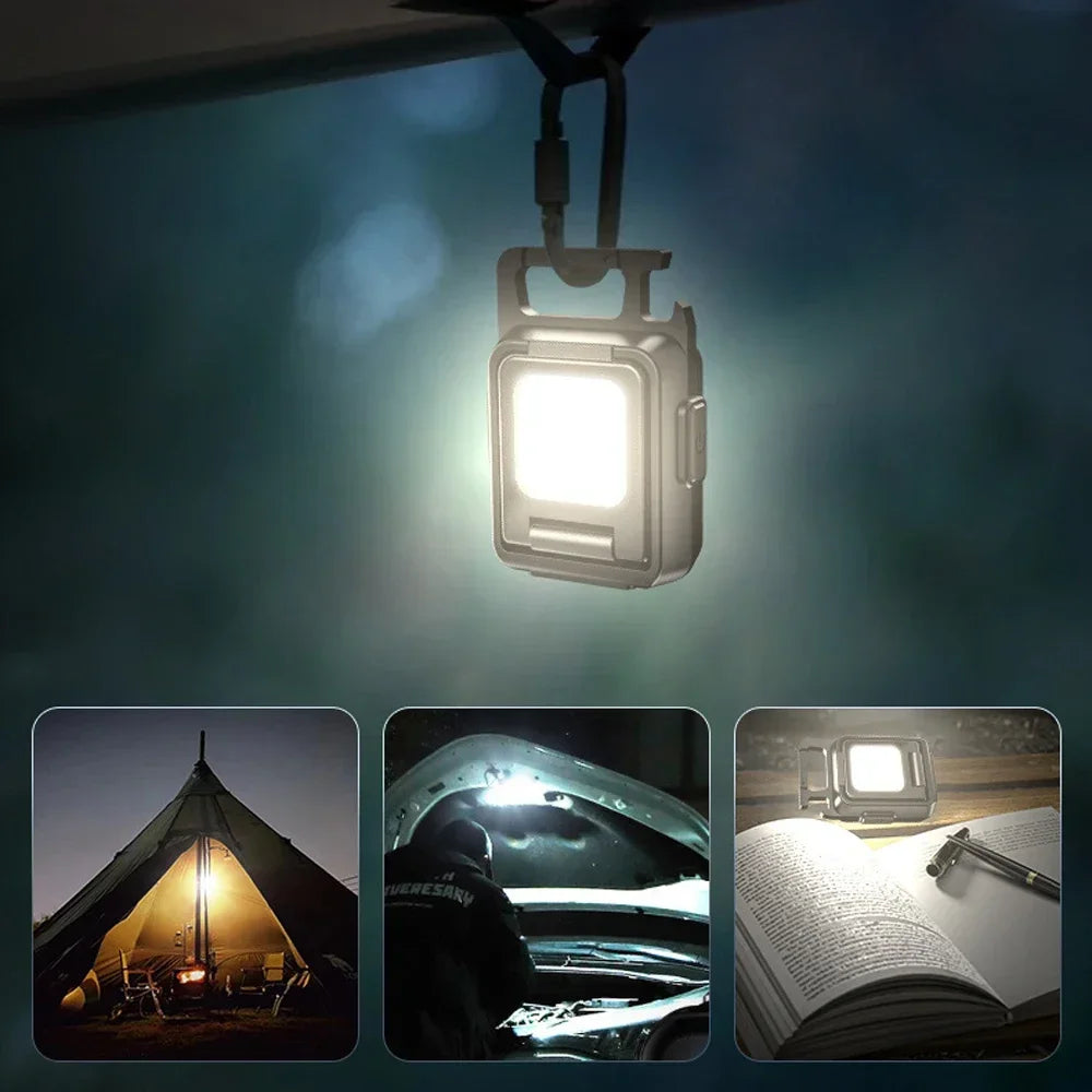 Mini Flashlight Keychain Light COB Work Light USB Rechargeable Lamp with 90° Foldable Side Lights Super Bright Portable Lanterns