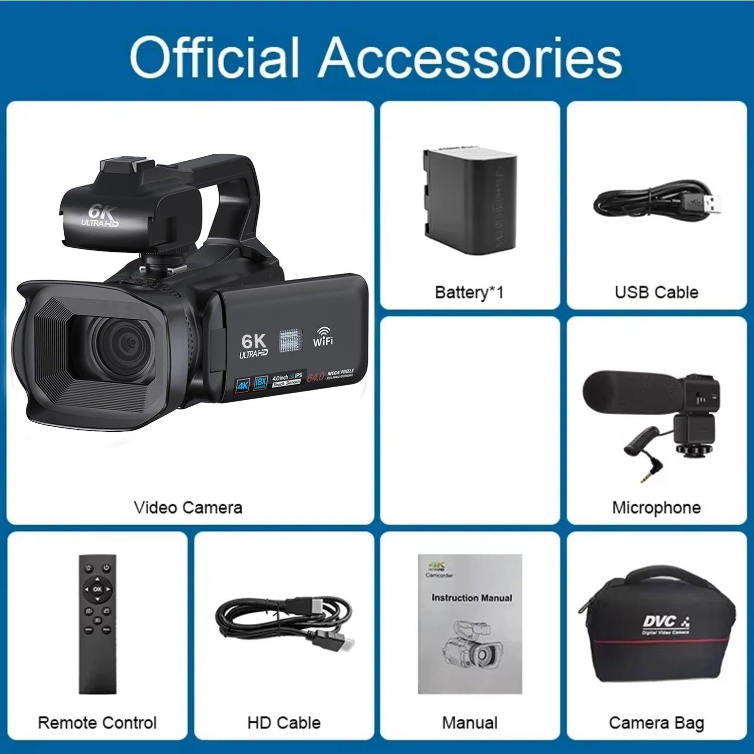 4K 60FPS Professional Camcorder for Photography 64MP WiFi Livestream Webcam Video Cameras 18X Digital Zoom YouTube Vlog Recorder